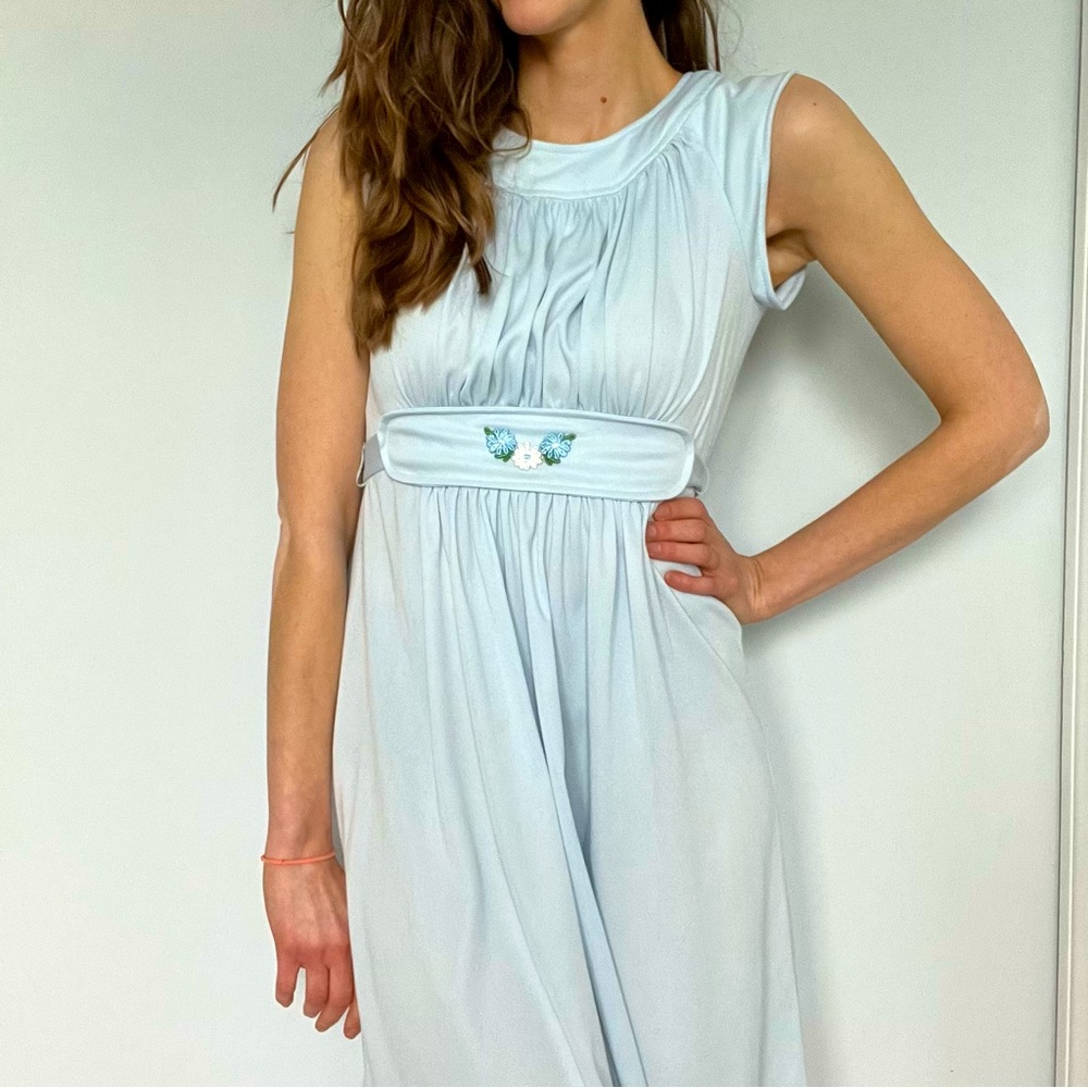 Baby Blue Vintage Dress with flower embroidery